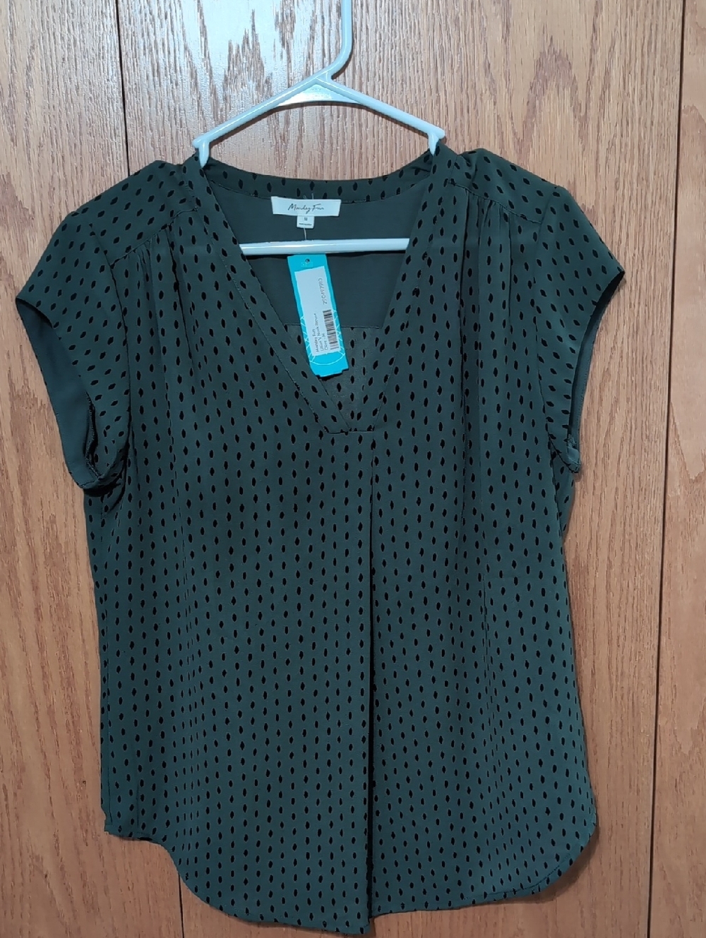 Monday FunDark Green V-Neck Short Sleeve Dot Blouse